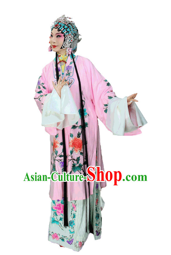 Chinese Traditional Dresses Theatrical Costumes Ancient Chinese Hanfu Hua Tan Long Robe and Hair Accessories