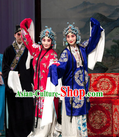 Blue Ancient Chinese Beijing Opera Hua Dan Hua Tan Long Water Sleeves Costumes for Women