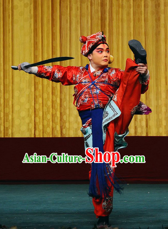 Blue Ancient Chinese Beijing Opera Wu Sheng Military Character Long Water Sleeves Costumes for Men