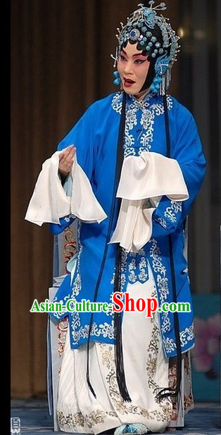 Ancient Chinese Beijing Opera Qing Yi Costumes and Headwear Complete Set for Women