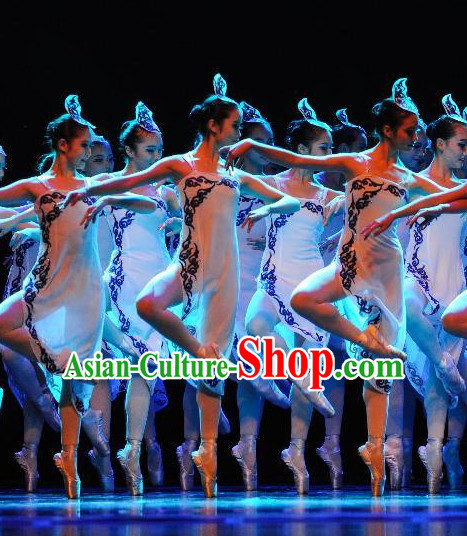 Asia Fashion Chinese Group Dance Costumes Dance Apparel and Headwear Complete Set for Girls