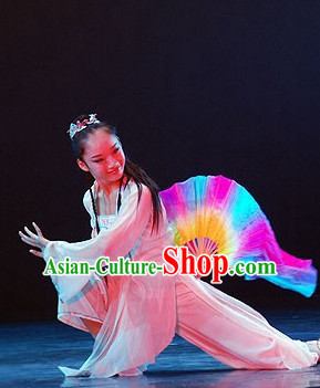 Beautiful Chinese Fan Dance Costumes and Hair Jewelry Complete Set for Women