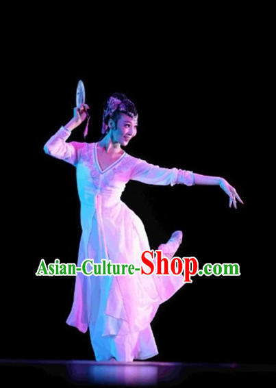 Beautiful Chinese Classical Fan Dance Costumes and Headwear Complete Set for Women