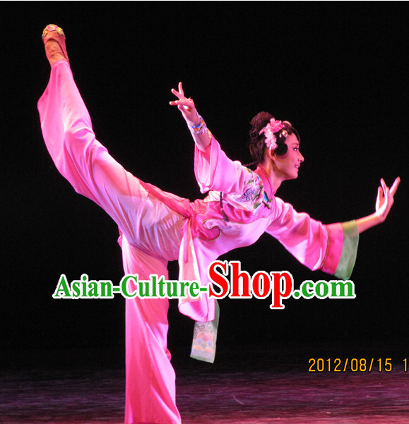 Chinese Folk Dance Fan Dance Costumes and Headpieces Complete Set for Women