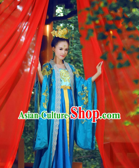 Chinese Traditional Fairy Costumes Classical Dancing Costumes and Coronet Complete Set for Women