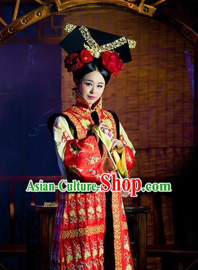 Chinese Traditional Empress Clothes and Hair Accessories Outfits Attire Complete Set for Women