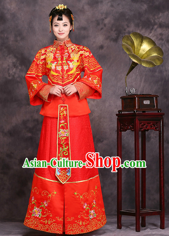 Custom Hanfu Dress Ancient Chinese Phoenix Wedding Dress Clothing and Hair Accessories Complete Set for Women