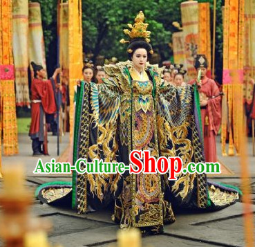 Traditional Chinese Wu Zetian Female Phoenix Emperor Dragon Robe and Crown Complete Set