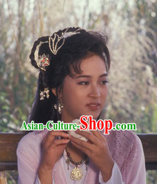 Handmade Chinese Classical Long Black Wigs and Hair Accessories for Women