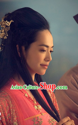 Handmade Chinese Palace Beauty Black Wigs and Hair Ornaments
