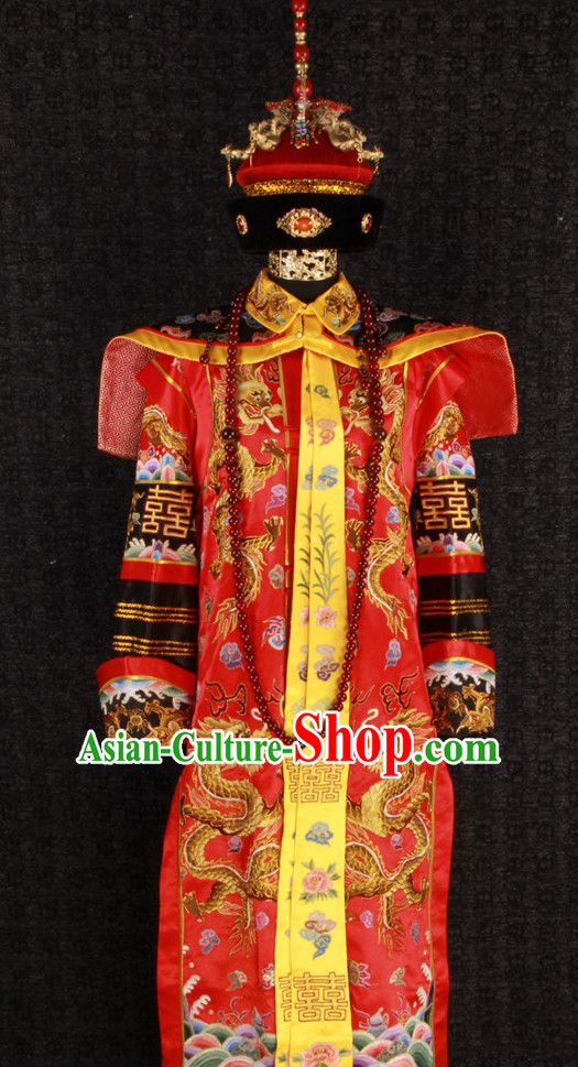 Ancient Chinese Princess Wedding Clothing Suit and Hat Complete Set for Women