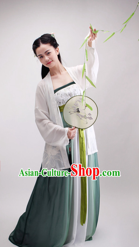 Ancient Chinese Ming Dynasty Attire Clothing and Fan Complete Set for Girls
