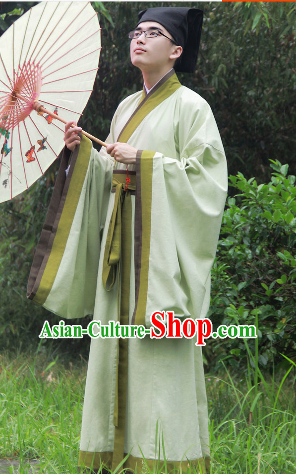 Light Green Ancient Chinese Scholar Suit and Hat Complete Set