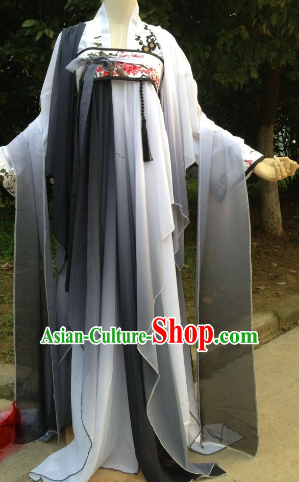 Color Transition Black White Ancient Chinese Clothing Complete Set for Women