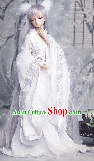 Pure White Traditional Chinese Fairy Costumes and Hair Accessories Complete Set for Women
