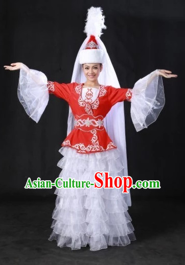 Traditional Chinese Kazak Clothes and Hat Complete Set for Women