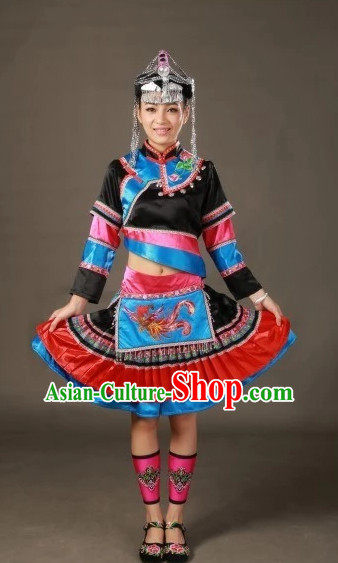 Traditional Chinese Ethnic Minority Clothing and Hair Accessories Complete Set for Women