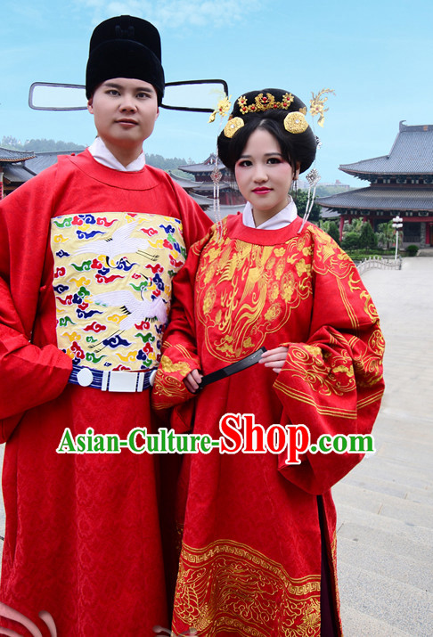 Ancient Chinese Traditional Bridal Wedding Ceremonial Dresses for Men and Women