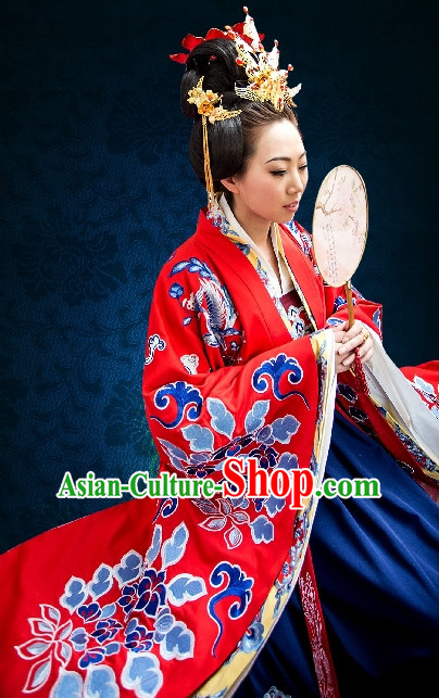 Chinese Traditional Red Bridal Attire and Hair Accessories Complete Set for Women
