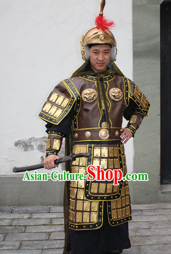 Ancient Chinese General Armor Costumes and Helmet Complete Set for Men