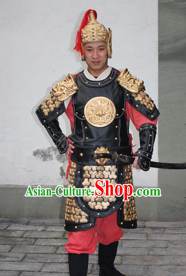 Ancient Chinese General Armor Clothing and Helmet Complete Set for Men