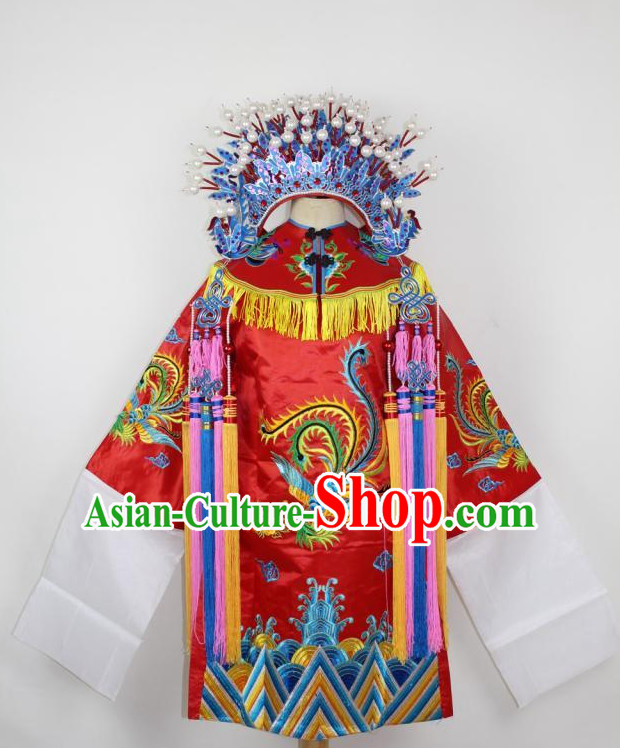 Chinese Ancient Wedding Opera Costumes and Hat Complete Set for Kids
