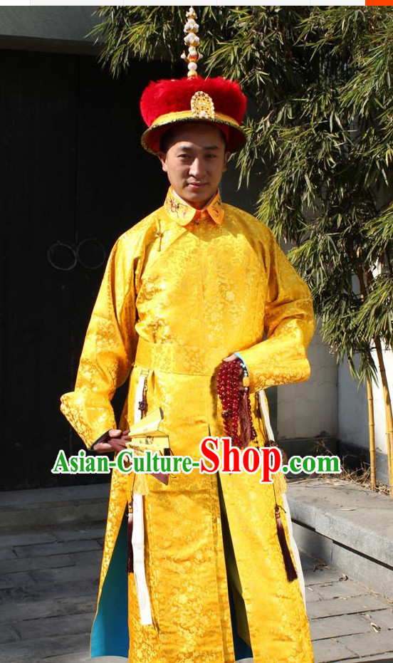 Chinese Ancient Emperor Costumes and Hat Complete Set for Men
