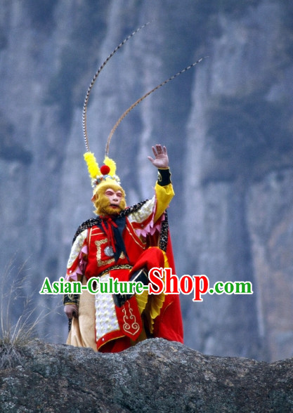 Chinese Traditonal Sun Wukong Monkey King Costumes and Hair Accessories Complete Set