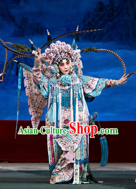 Chinese Traditonal Beijing Opera Wu Tan Costumes and Hair Accessories Complete Set