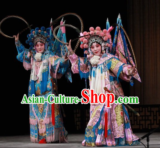 Chinese Traditonal Beijing Opera Wu Tan Costumes and Helmet Complete Set