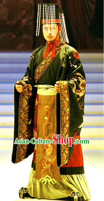 Qin Shi Huang Han Emperor Costumes and Hat Complete Set for Men