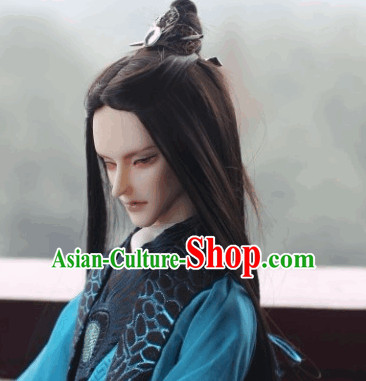 Ancient Asian Black Wigs and Hairpin for Men