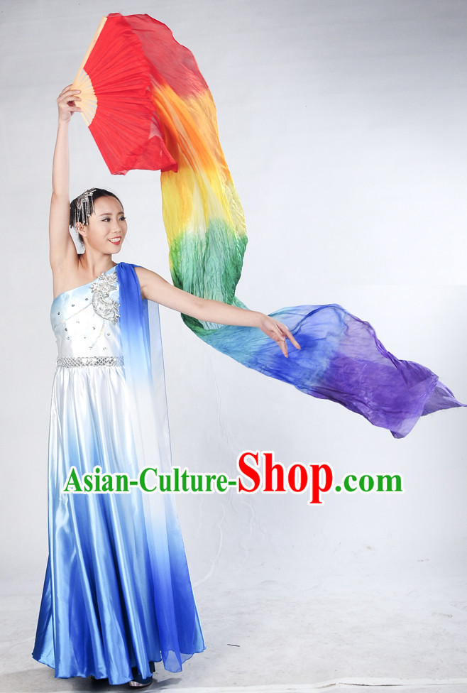 Rainbow Color Pure Silk Dance Fan