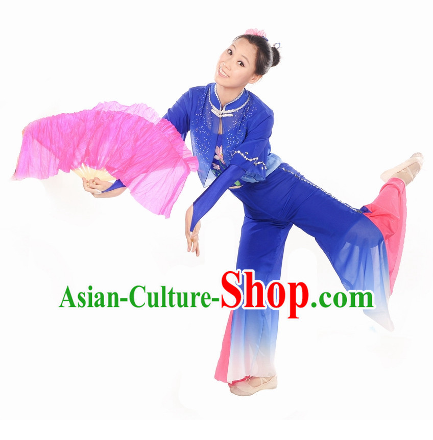 Wide Leggings Blue Mandarin Dance Suits