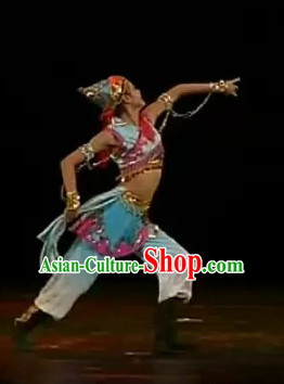 Chinese Minority Dance Costume and Hat Complete Set