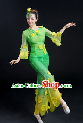 Traditional Jasmine Flower Group Dance Costume and Headwear Compelte Set