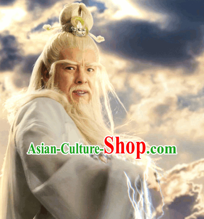 Chinese White Fairytale Tai Shang Lao Jun Laotse Wise Men Hanfu Costume Complete Set