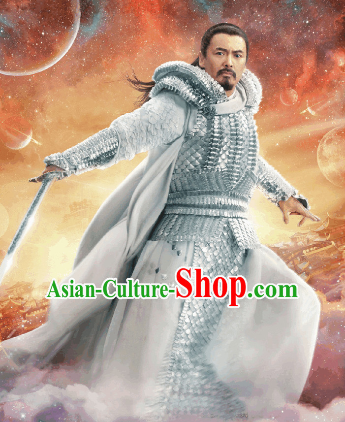 Chinese White Fairytale Jade Emperor Yu Huang Da Di Armor Costume Complete Set