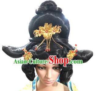 Chinese Ancient Queen Imperia Black Long Lady Hair extensions Wigs Fascinators Toupee Long Wigs Hair Pieces and Accessories