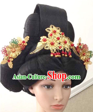 Tang Dynasty Chinese Ancient Princess Black Long Lady Hair extensions Wigs Fascinators Toupee Long Wigs Hair Pieces for Girls