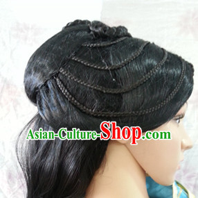 Chinese Ancient Female Knight Black Long Lady Hair extensions Wigs Fascinators Toupee Long Wigs Hair Pieces for Ladies