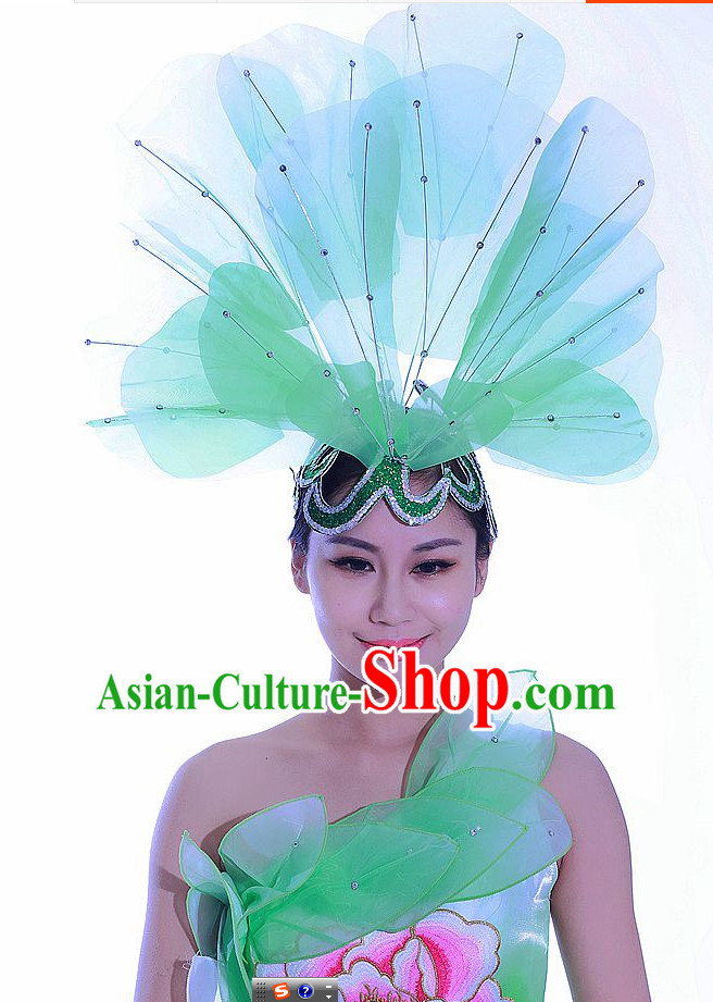 Green Chinese Folk Dance Headdress Headpieces