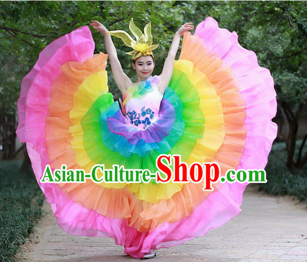 Chinese Custom Made Folk Dance Costume and Headpieces Complete Set