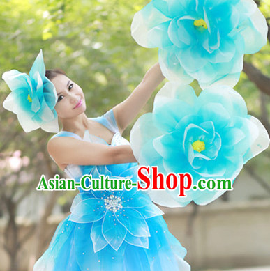 Chinese Custom Made Folk Flower Dance Costume and Headpieces Complete Set for Women