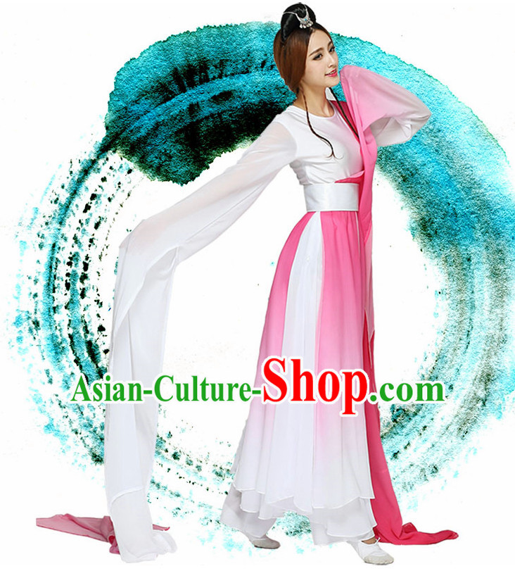 Water Sleeves Chinese Quality Dance Costumes and Headdress Complete Set for Women