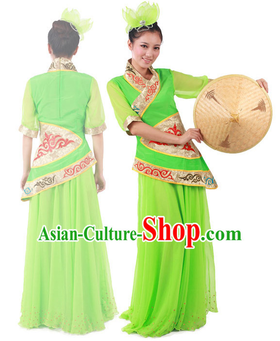 Chinese Teenagers Folk Dance Costume and Headpieces for Competition