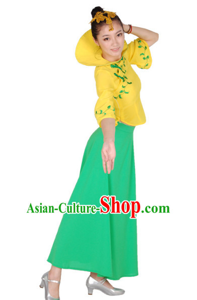 Chinese Teenagers High Collar Folk Dance Costume for Competition