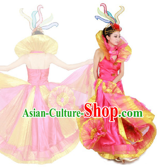 Chinese Teenagers Dance Costume and Hair Decorations for Competition