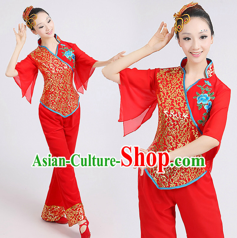 Chinese Red Folk Dance Costumes Group Dancing Costume Dancewear China Dress Dance Wear