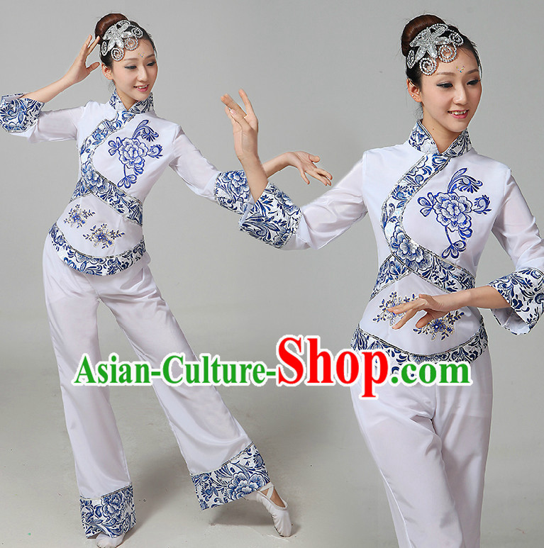 Chinese Handkerchief Dance Costumes Ribbon Dancing Costume Dancewear China Dress Dance Wear and Hair Accessories Complete Set